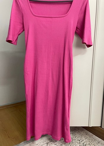 m Beden Pembe Midi Kadın Günlük Elbise