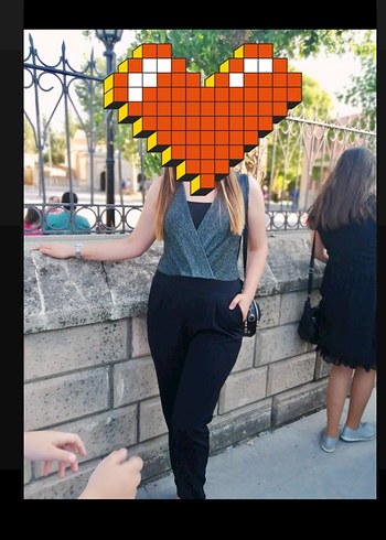 Gri Kareli V Yaka Kadın Tulum
