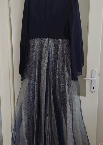 Uzun Lacivert Drapeli Gotik Kadın Abiye - Görsel 3