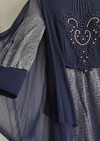 Uzun Lacivert Drapeli Gotik Kadın Abiye - Görsel 2