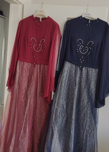 Bordo Uzun Kollu İşlemeli Kadın Abiye Elbise - Görsel 5