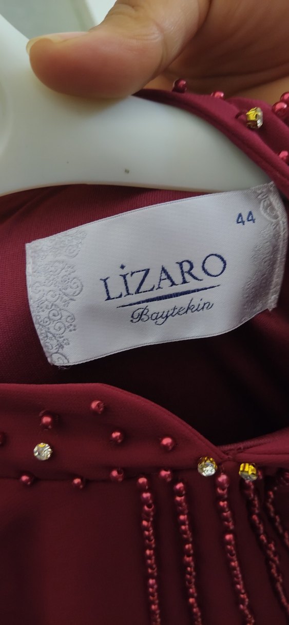 Bordo Uzun Kollu İşlemeli Kadın Abiye Elbise - Görsel 4