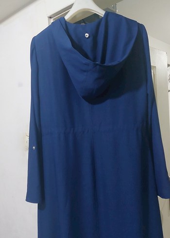 Uzun Mavi Nakışlı Kadın Kaban - Görsel 8