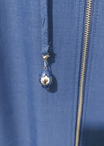 Uzun Mavi Nakışlı Kadın Kaban - Görsel 4