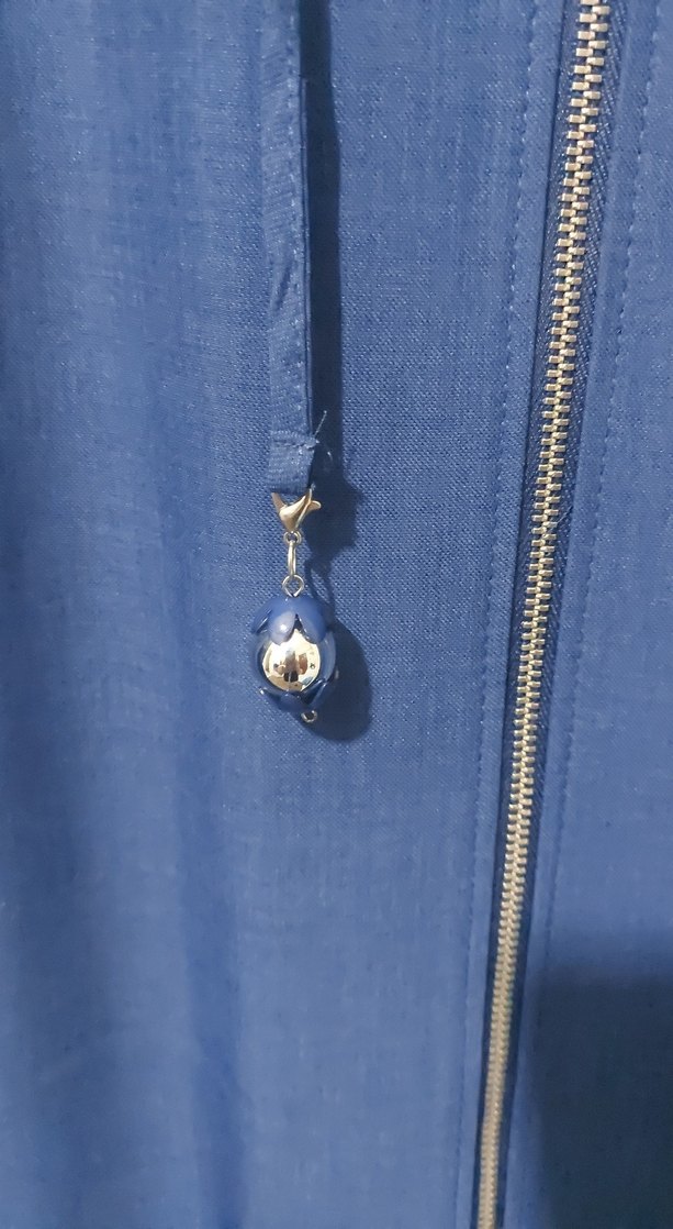 Uzun Mavi Nakışlı Kadın Kaban - Görsel 4