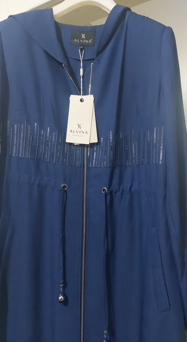 Uzun Mavi Nakışlı Kadın Kaban - Görsel 2