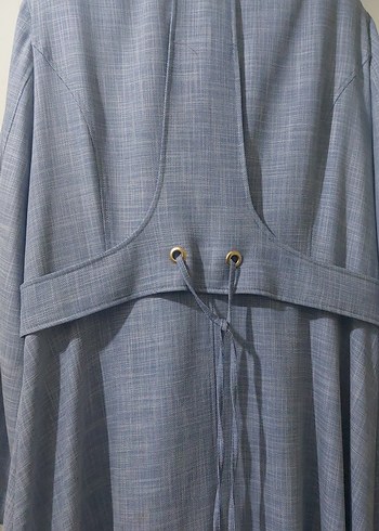 Gri Kemerli Uzun Keten Kadın Kaban Sıfırdır - Görsel 8