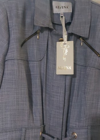 Gri Kemerli Uzun Keten Kadın Kaban Sıfırdır - Görsel 9