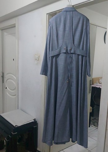 Gri Kemerli Uzun Keten Kadın Kaban Sıfırdır - Görsel 7