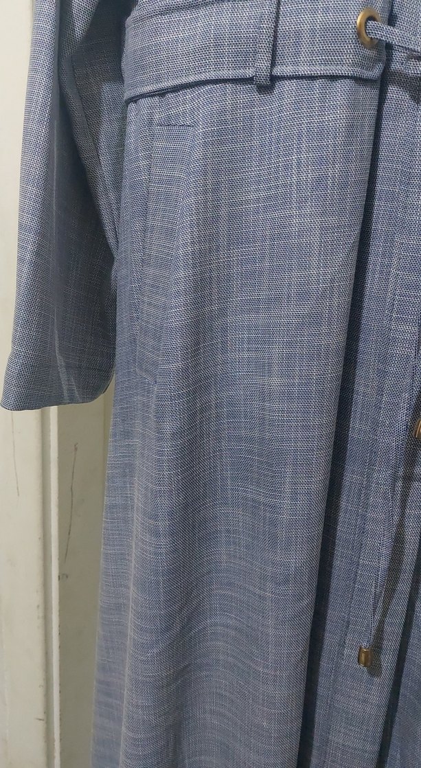 Gri Kemerli Uzun Keten Kadın Kaban Sıfırdır - Görsel 4