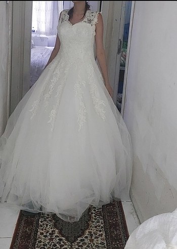 Straplez Midi A Kesim Beyaz Dantel Gelinlik - Görsel 3