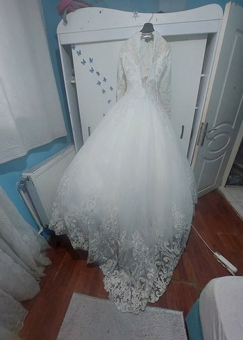 Uzun Kollu Straplez Prenses Gelinlik 38 beden - Görsel 5