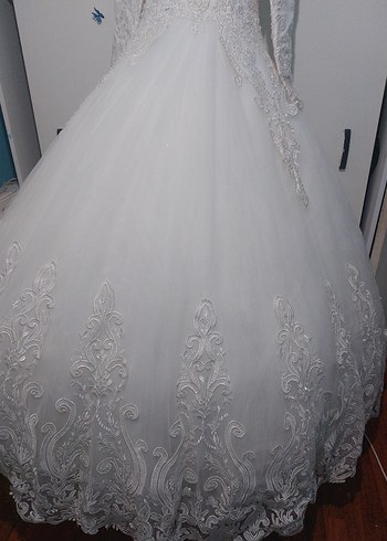 Uzun Kollu Straplez Prenses Gelinlik 38 beden - Görsel 2
