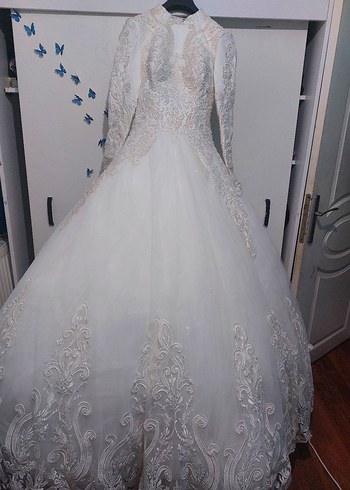 Uzun Kollu Straplez Prenses Gelinlik 38 beden - Görsel 7