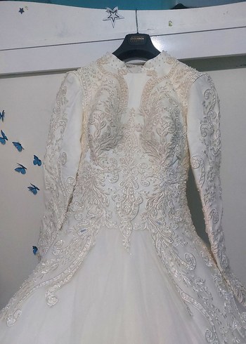 Uzun Kollu Straplez Prenses Gelinlik 38 beden - Görsel 6