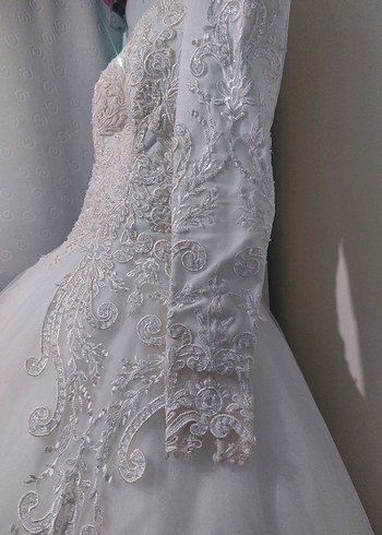 Uzun Kollu Straplez Prenses Gelinlik 38 beden - Görsel 3