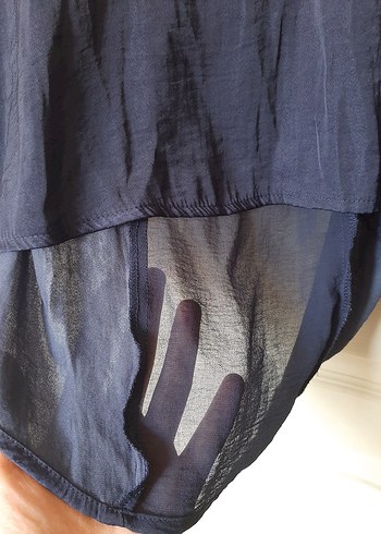 Bershka Kadın Lacivert V Yakalı Bluz - Görsel 4