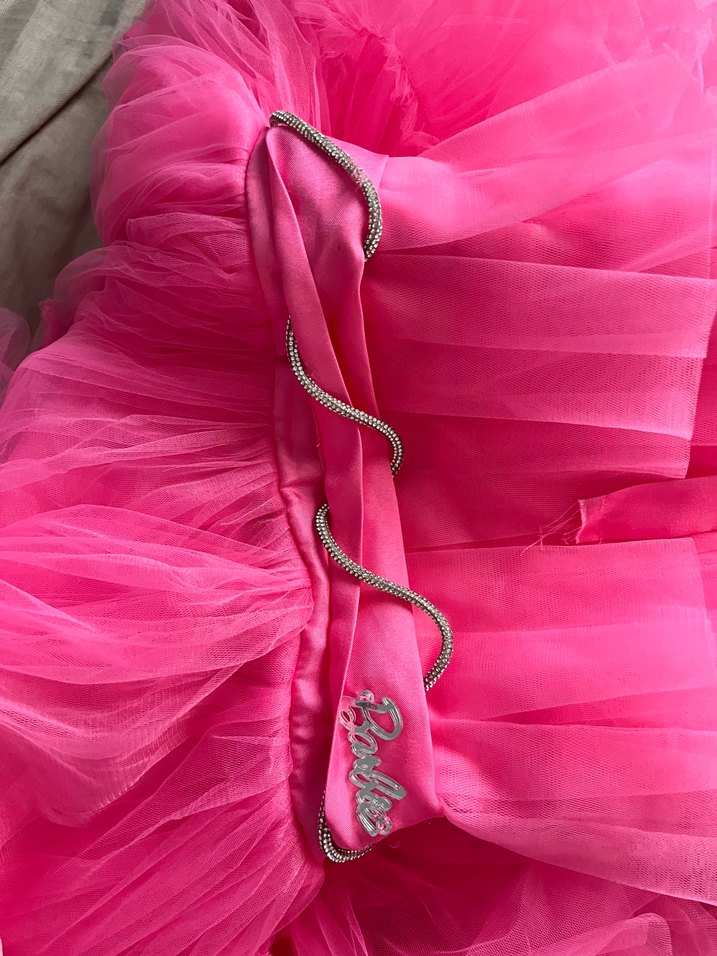 Pembe Fırfırlı Uzun Straplez Kadın Elbise - Görsel 3