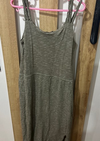 Gaki Keten Midi Askılı Elbise - Görsel 5