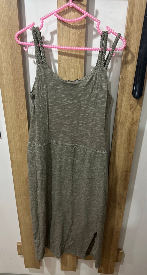 Gaki Keten Midi Askılı Elbise - Görsel 5