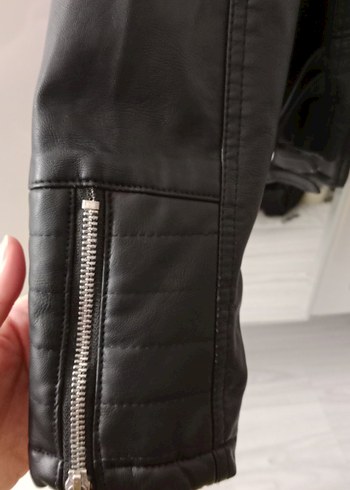 Siyah Deri Biker Ceket Kadın Mini - Görsel 5