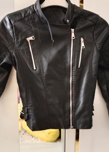 Siyah Deri Biker Ceket Kadın Mini - Görsel 2