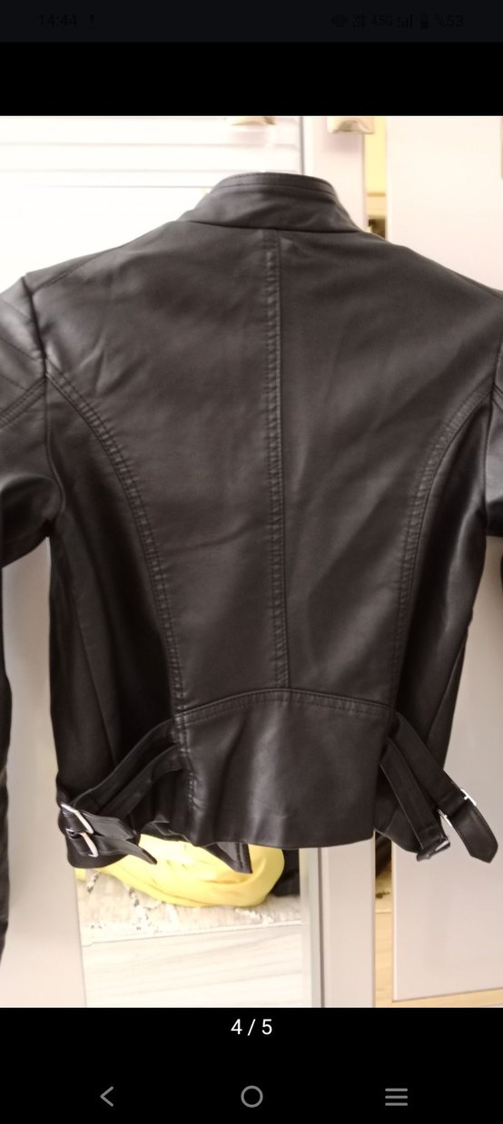 Siyah Deri Biker Ceket Kadın Mini - Görsel 4