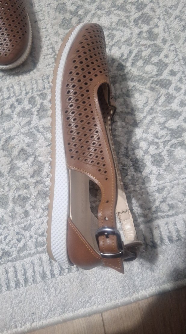 Kahverengi Deri Kadın Dolgu Topuk Sandalet - Görsel 2