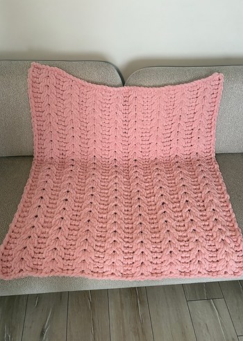 Puffy Pembe Örgü Bebek Battaniyesi - Görsel 2