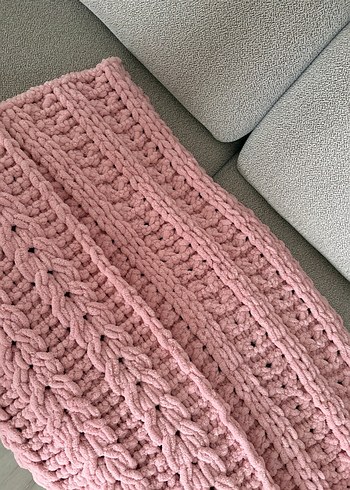 Puffy Pembe Örgü Bebek Battaniyesi - Görsel 4