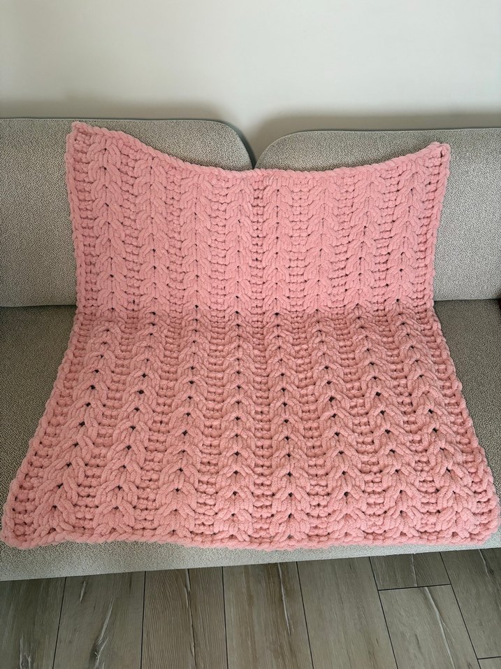 Puffy Pembe Örgü Bebek Battaniyesi - Görsel 2