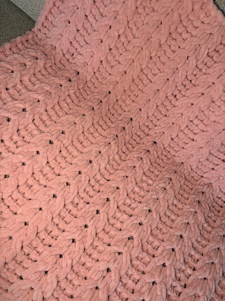 Puffy Pembe Örgü Bebek Battaniyesi - Görsel 3