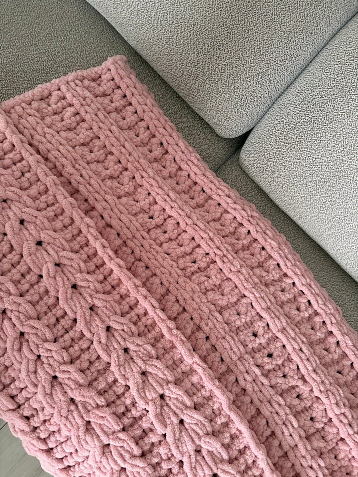 Puffy Pembe Örgü Bebek Battaniyesi - Görsel 4