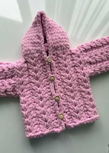 Kız Çocuk Kapüşonlu Örgü Hırka - Görsel 2