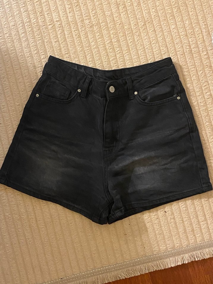 Siyah Loose Fit Mini Denim Şort - Görsel 2