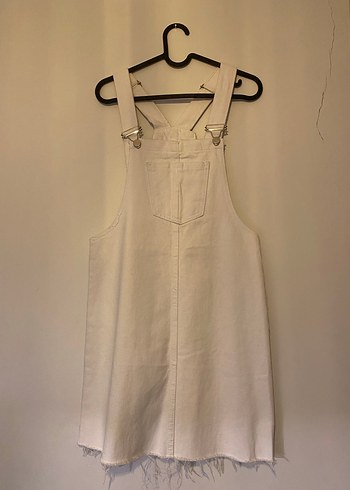 Kadın Beyaz Kot Midi Salopet Elbise - Görsel 2