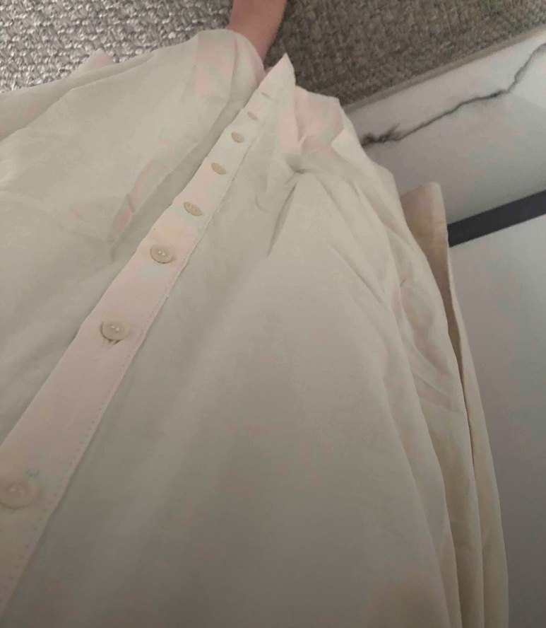 Bej Uzun Kollu Keten Kadın elbise - Görsel 4