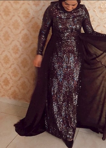 Uzun Siyah Drapeli Abiye Elbise - Görsel 2