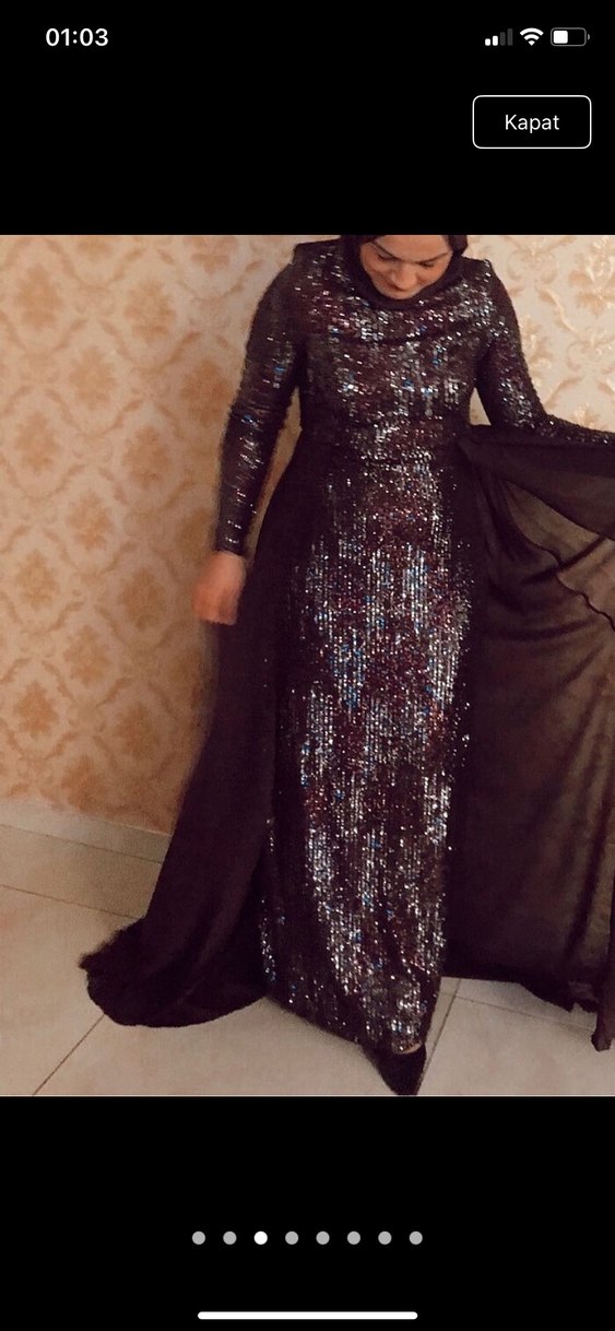 Uzun Siyah Drapeli Abiye Elbise - Görsel 2