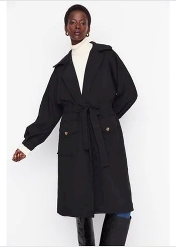 Düğmeli Siyah trençkot - Görsel 3