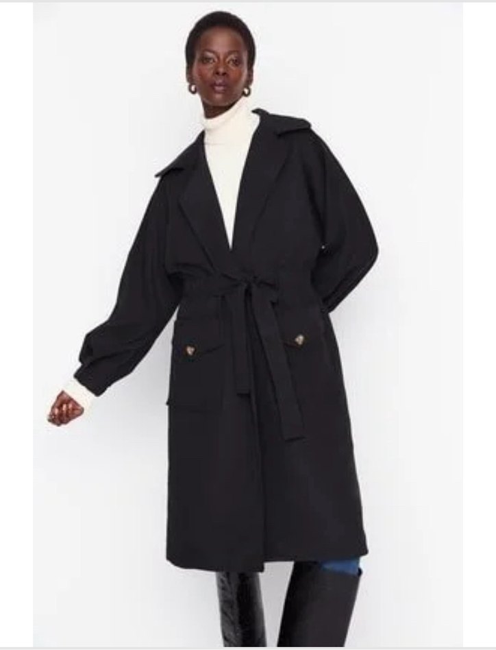 Düğmeli Siyah trençkot - Görsel 3