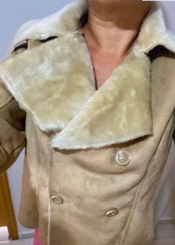 Kürklü Süet Bej Kadın Ceket - Görsel 3