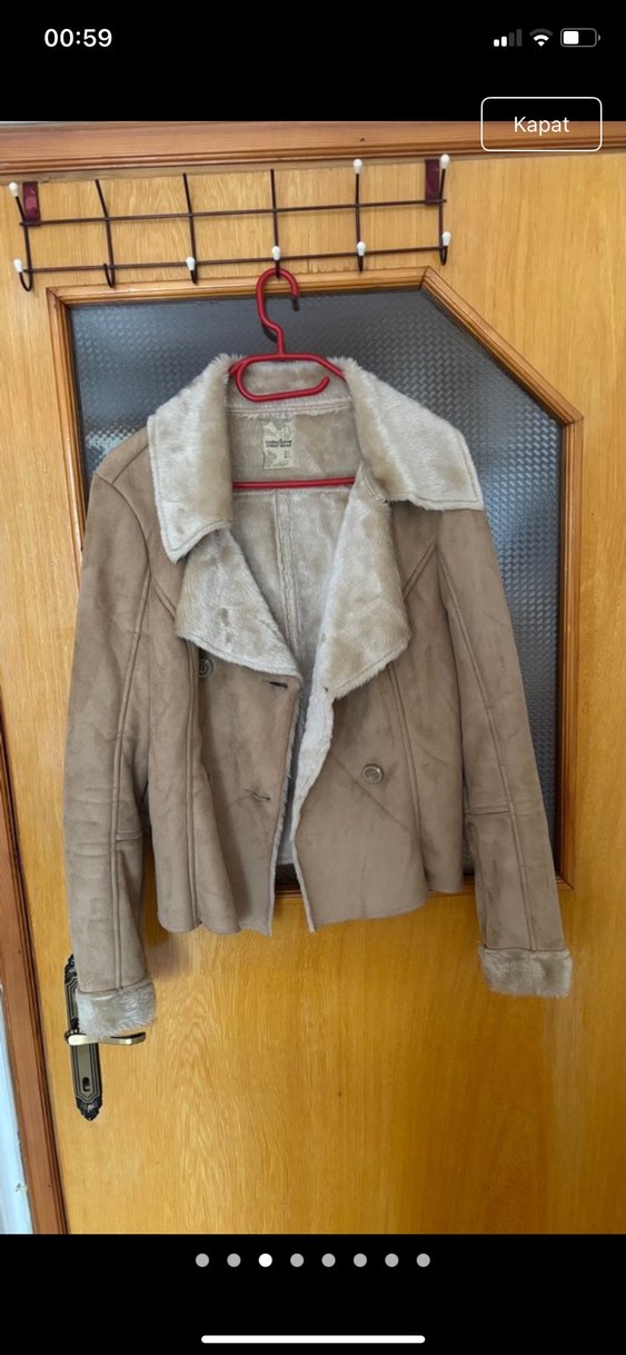 Kürklü Süet Bej Kadın Ceket - Görsel 2