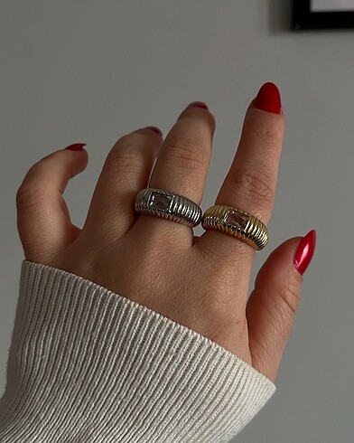 Silver baget taşlı ayarlanabilir yüzük