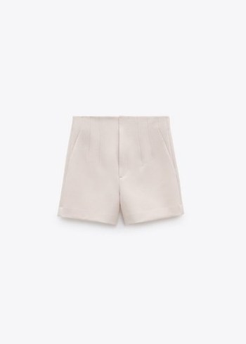 Zara Bej Kadın Pilili Yüksek Bel Mini Şort