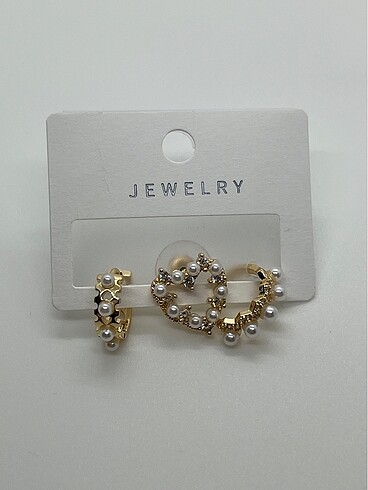 Earcufflu incili 3lü küpe seti