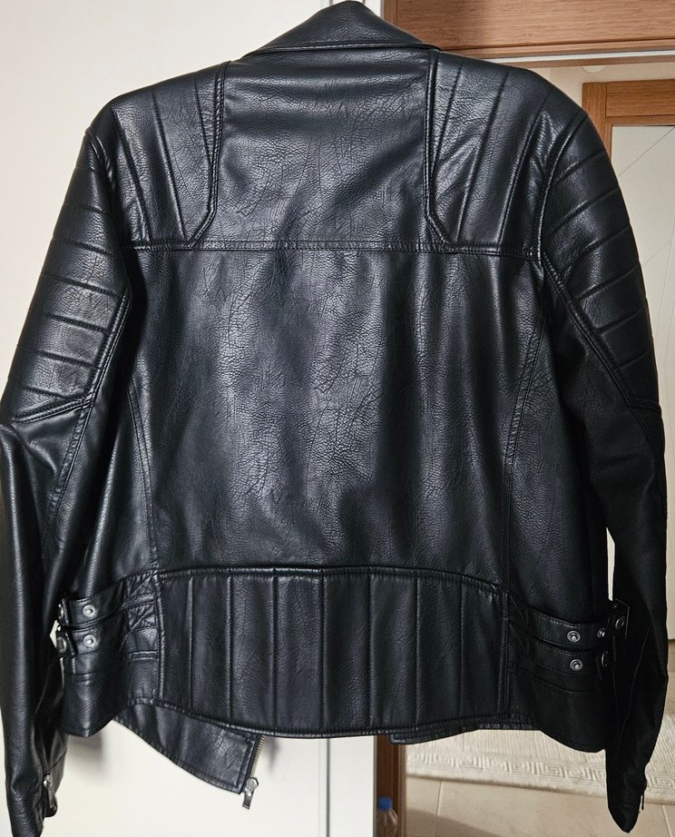 mavi deri ceket biker - Görsel 2