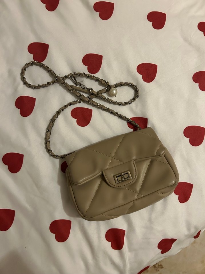 Bej Zincir Detaylı Deri Kadın Çanta - Görsel 2