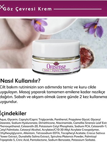 Orasense Aydınlatıcı ince Çizgi Karşıtı Göz Kremi 20ml - Görsel 2