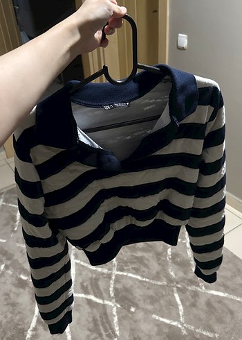 V Yaka Çizgili Triko Kadın Kazak - Görsel 5